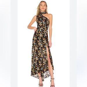 NICHOLAS Ava Floral Tie Neck Maxi Dress in Black Ava Floral size